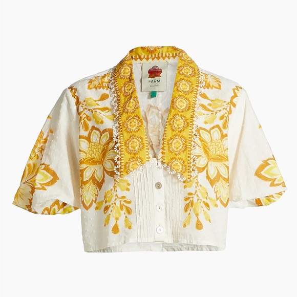 FARM Rio Tops - FARM RIO NWT aura Floral Cotton Crop Top -yellow/white -XL